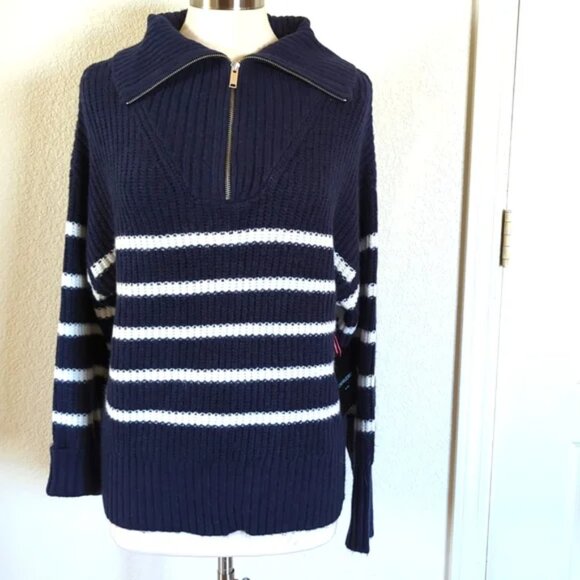 Cynthia Rowley sweater L NWT Navy white SOFT!!! - Picture 1 of 4